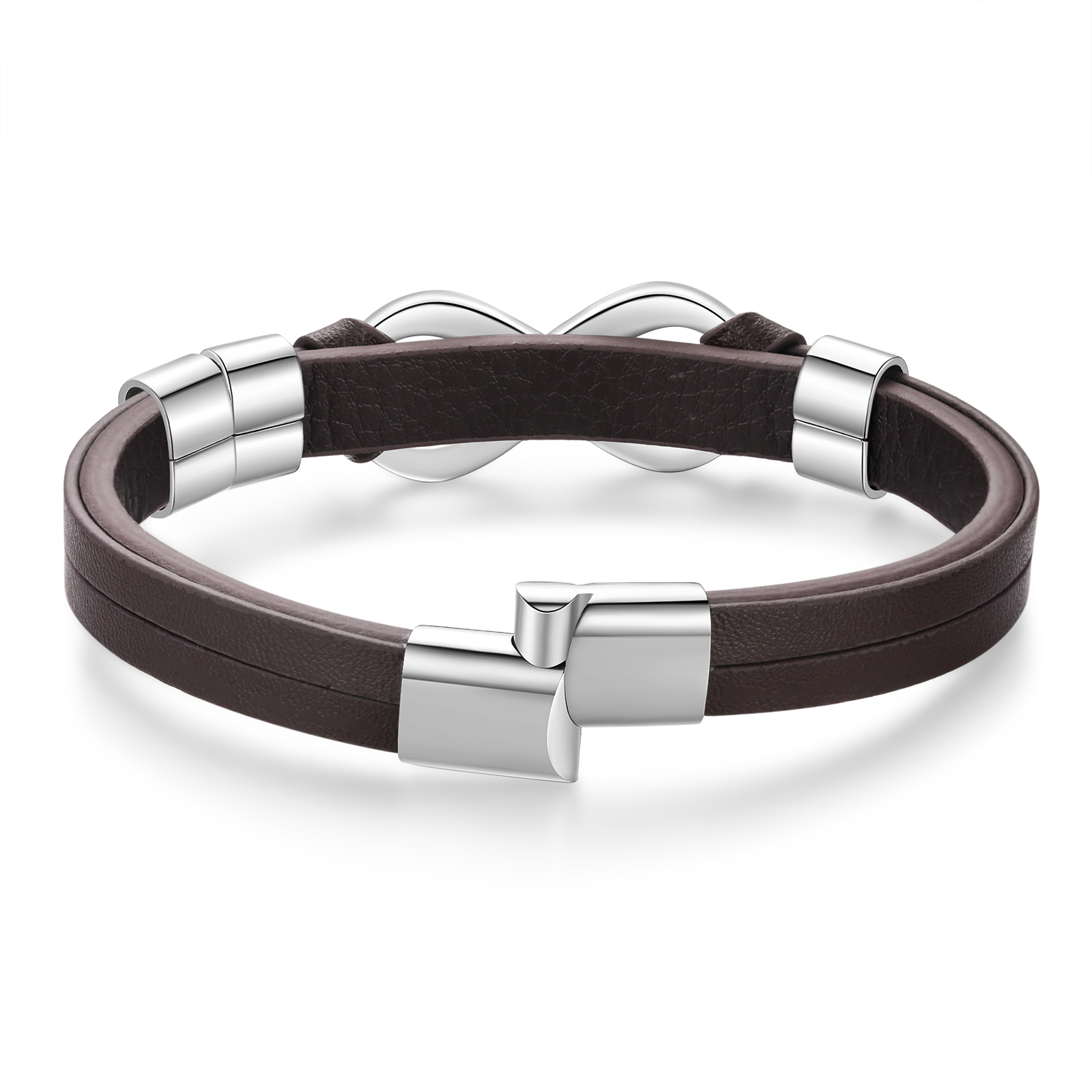 Bracelet Homme en cuir et acier inoxydable 3 Prénoms Personnalisés avec Texte Bracelet pour Homme|Jessemade