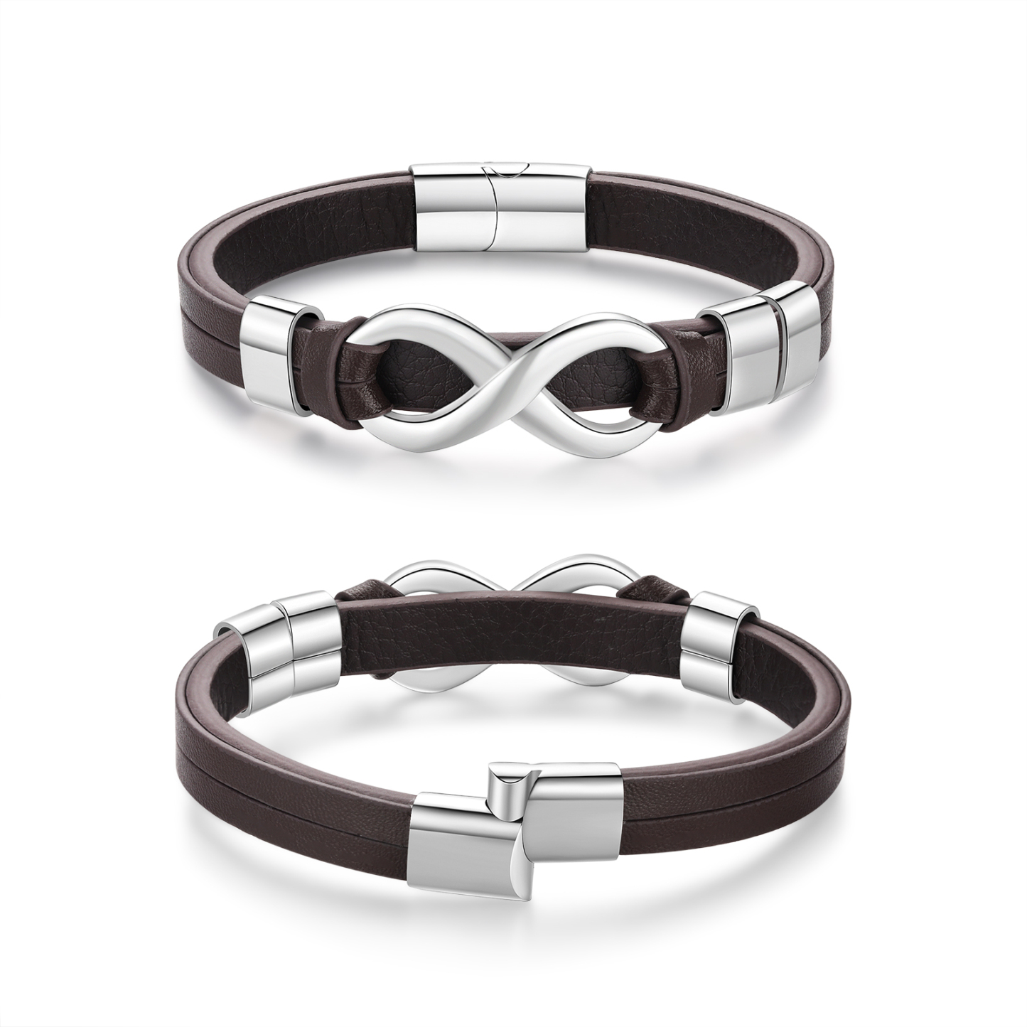 Bracelet Homme en cuir et acier inoxydable 3 Prénoms Personnalisés avec Texte Bracelet pour Homme|Jessemade
