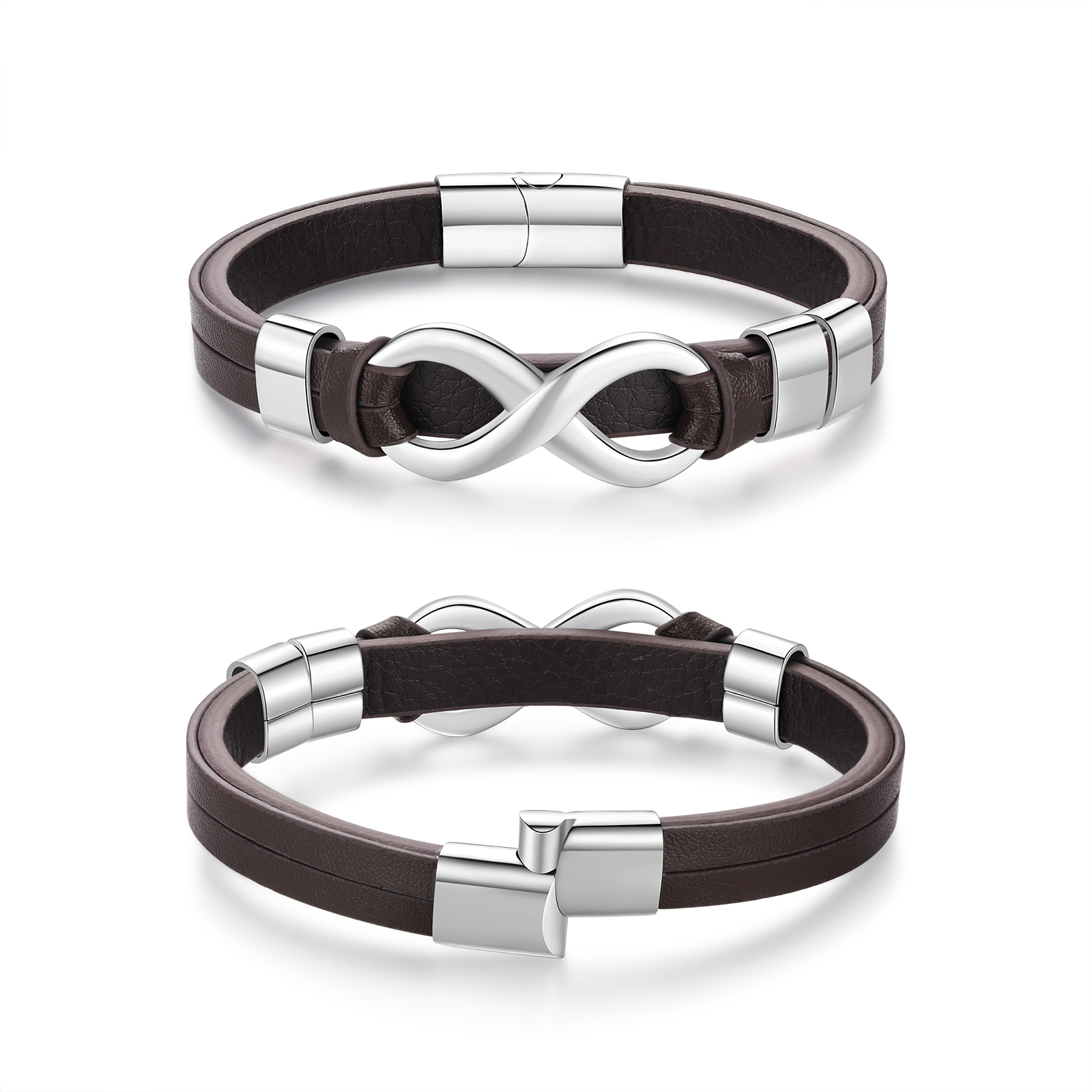 Bracelet Homme en cuir et acier inoxydable 3 Prénoms Personnalisés avec Texte Bracelet pour Homme|Jessemade