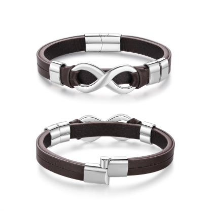 Bracelet Homme en cuir et acier inoxydable 3 Prénoms Personnalisés avec Texte Bracelet pour Homme｜Jessemade