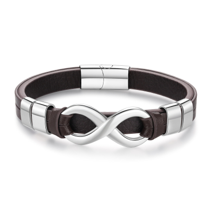 Bracelet Homme en cuir et acier inoxydable 4 Prénoms Personnalisés avec Texte Bracelet pour Homme｜Jessemade