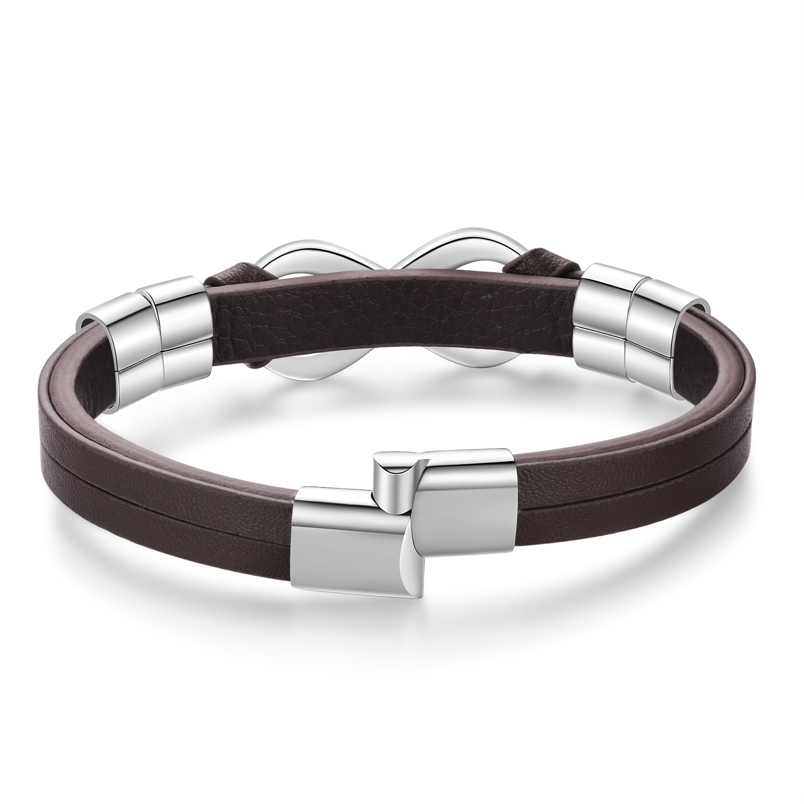 Bracelet Homme en cuir et acier inoxydable 4 Prénoms Personnalisés avec Texte Bracelet pour Homme|Jessemade