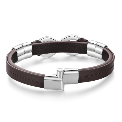 Bracelet Homme en cuir et acier inoxydable 4 Prénoms Personnalisés avec Texte Bracelet pour Homme｜Jessemade