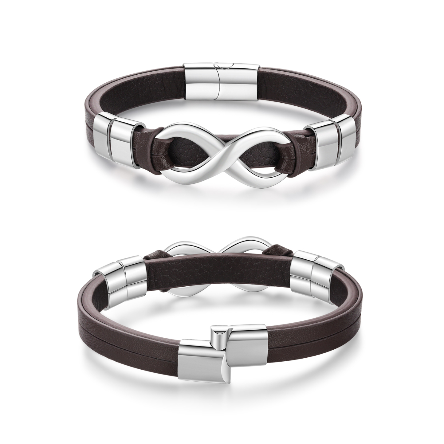 Bracelet Homme en cuir et acier inoxydable 4 Prénoms Personnalisés avec Texte Bracelet pour Homme|Jessemade