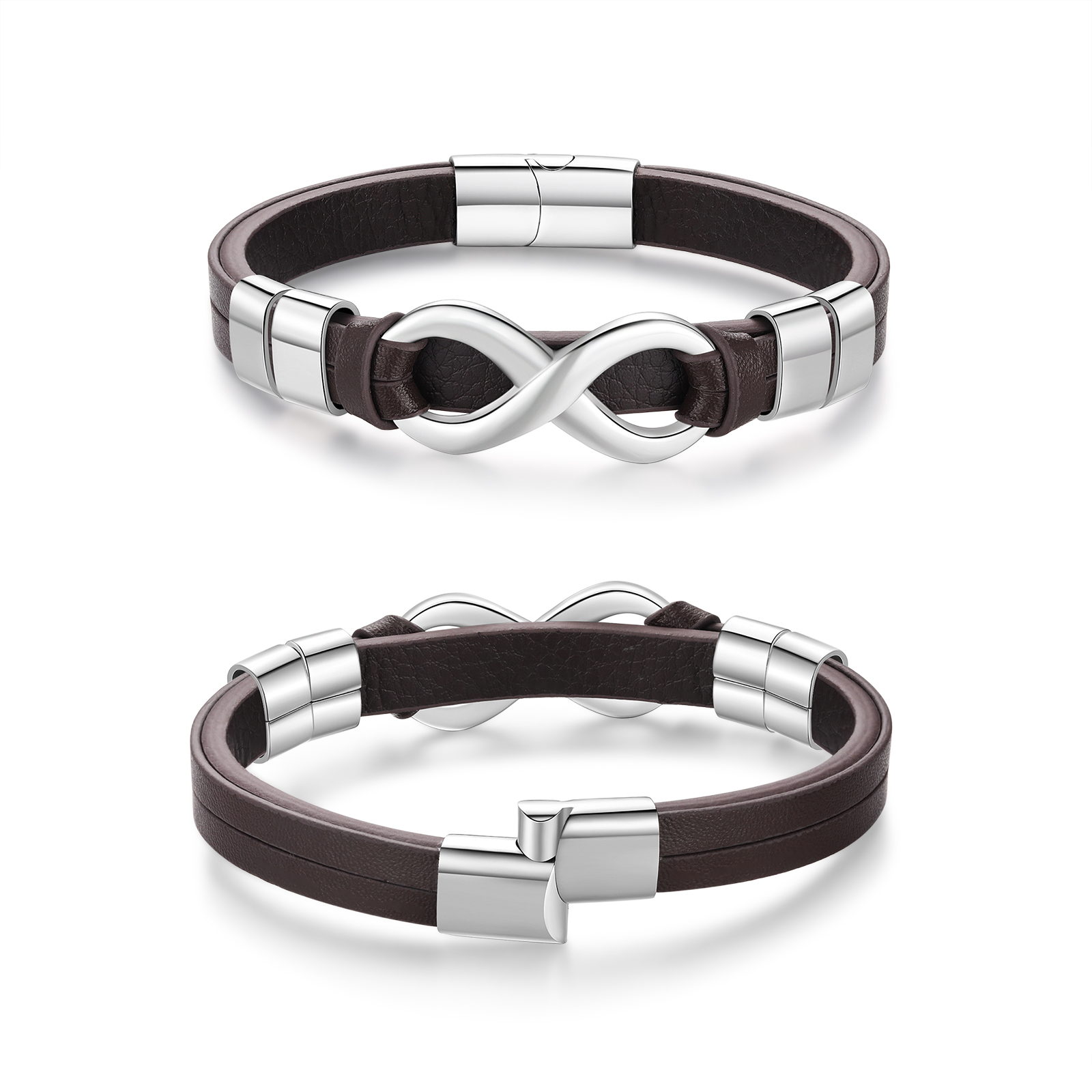 Bracelet Homme en cuir et acier inoxydable 4 Prénoms Personnalisés avec Texte Bracelet pour Homme|Jessemade