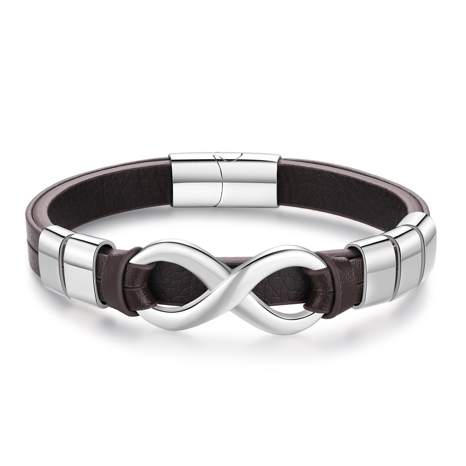 Bracelet Homme en cuir et acier inoxydable 5 Prénoms Personnalisés avec Texte Bracelet pour Homme｜Jessemade