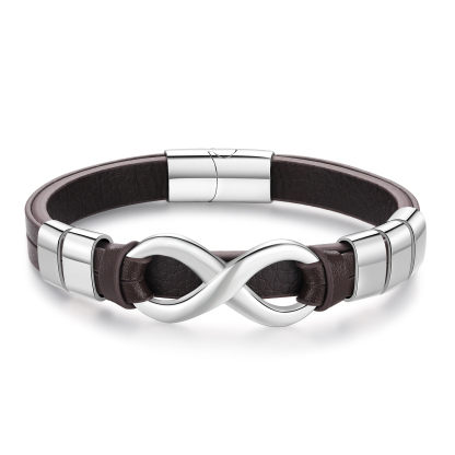 Bracelet Homme en cuir et acier inoxydable 5 Prénoms Personnalisés avec Texte Bracelet pour Homme｜Jessemade