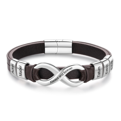 Bracelet personnalisé homme 5 prénoms cuir – Bijou infini gravé, cadeau inoubliable | Jessemade