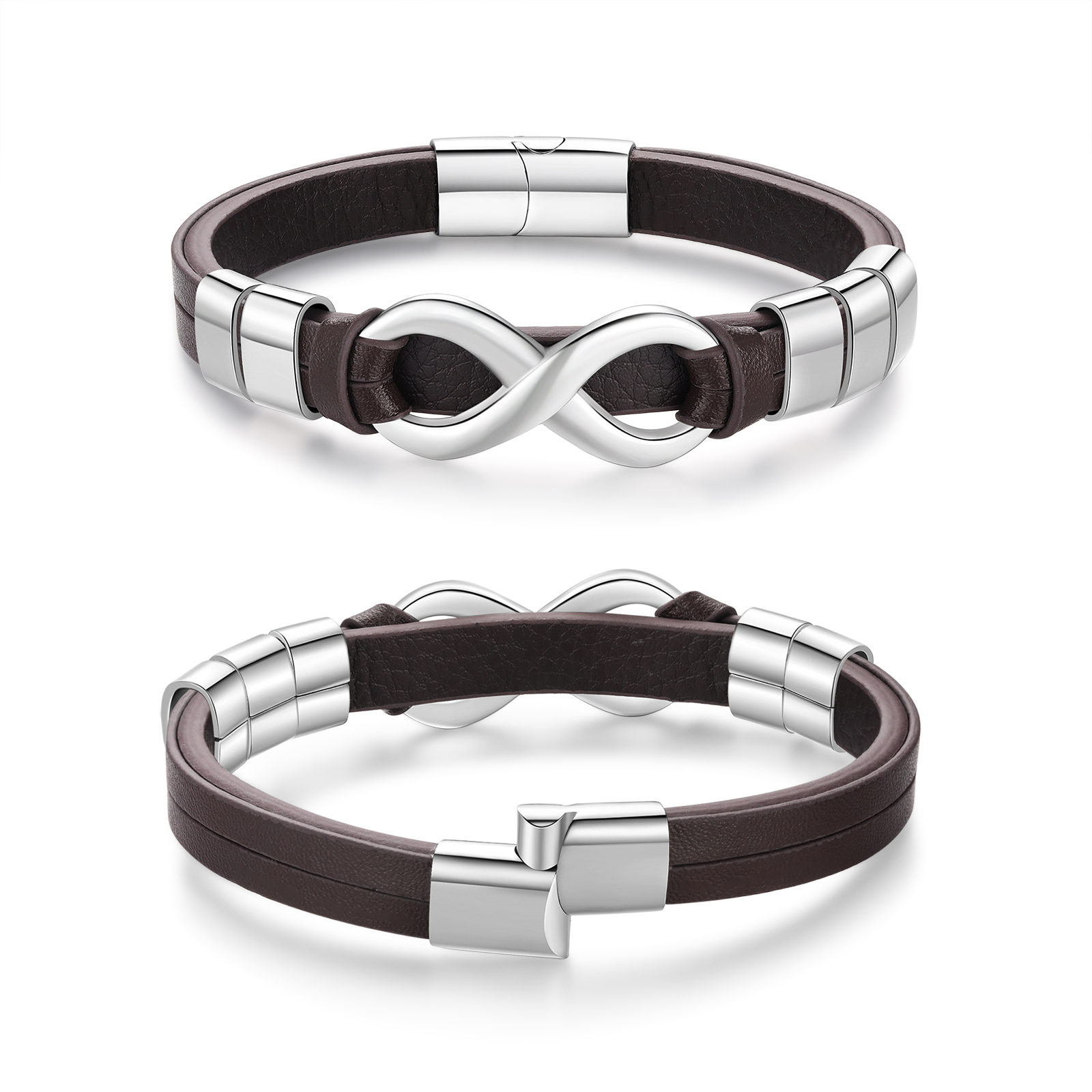 Bracelet Homme en cuir et acier inoxydable 5 Prénoms Personnalisés avec Texte Bracelet pour Homme｜Jessemade