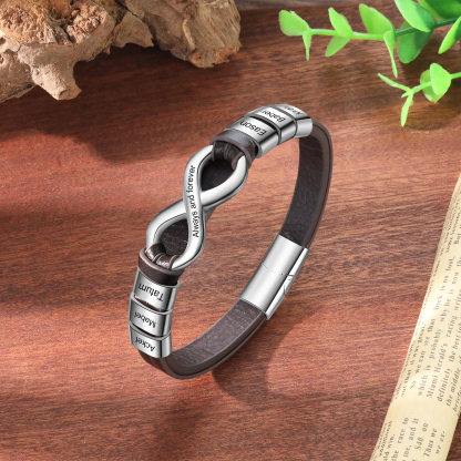 Bracelet Homme en cuir et acier inoxydable 6 Prénoms Personnalisés avec Texte Bracelet pour Homme｜Jessemade