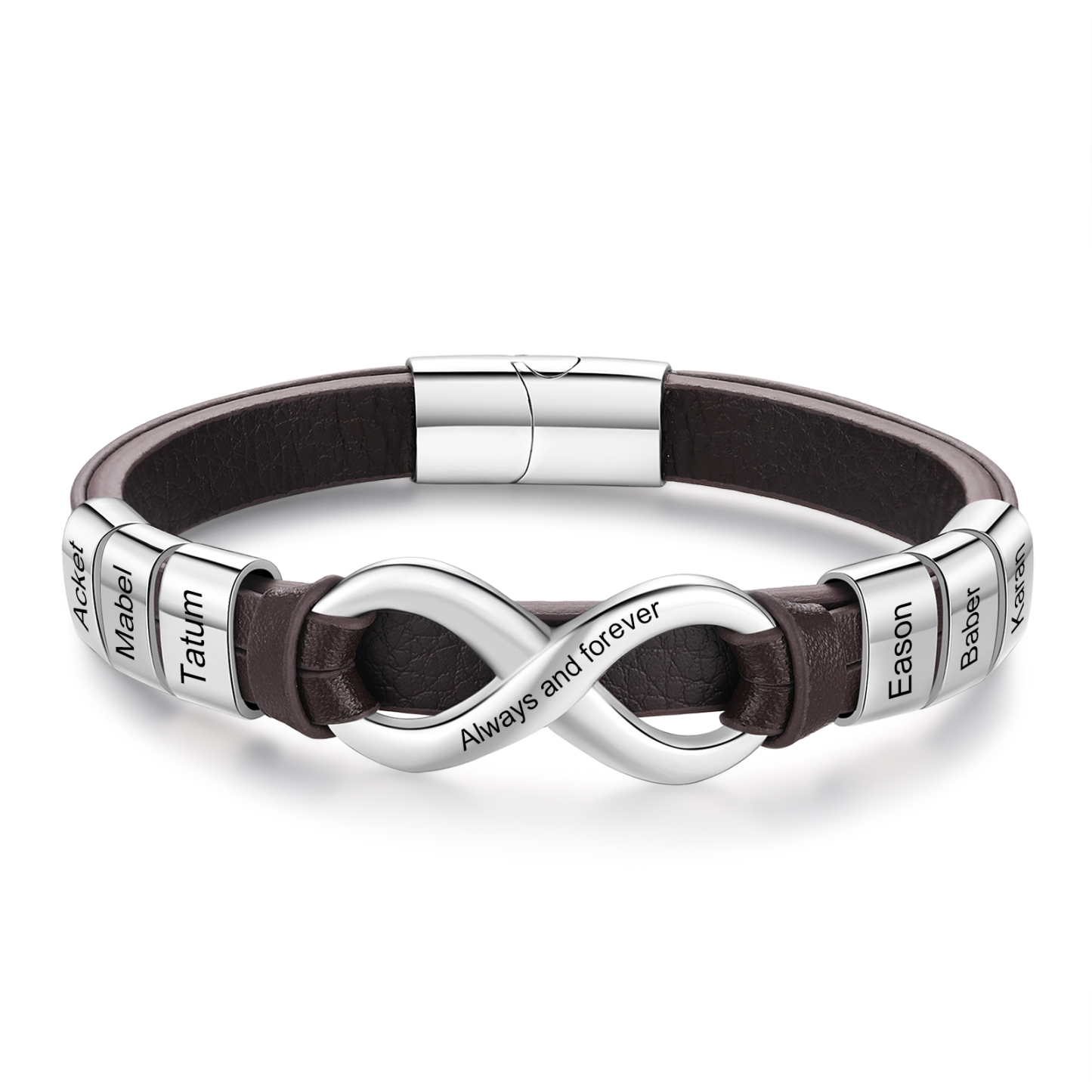 Bracelet Homme en cuir et acier inoxydable 6 Prénoms Personnalisés avec Texte Bracelet pour Homme|Jessemade