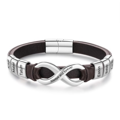 Bracelet Homme en cuir et acier inoxydable 6 Prénoms Personnalisés avec Texte Bracelet pour Homme｜Jessemade