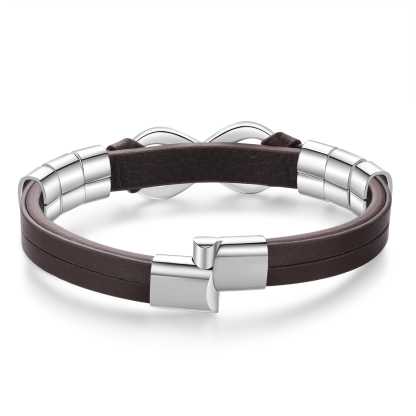 Bracelet Homme en cuir et acier inoxydable 6 Prénoms Personnalisés avec Texte Bracelet pour Homme｜Jessemade