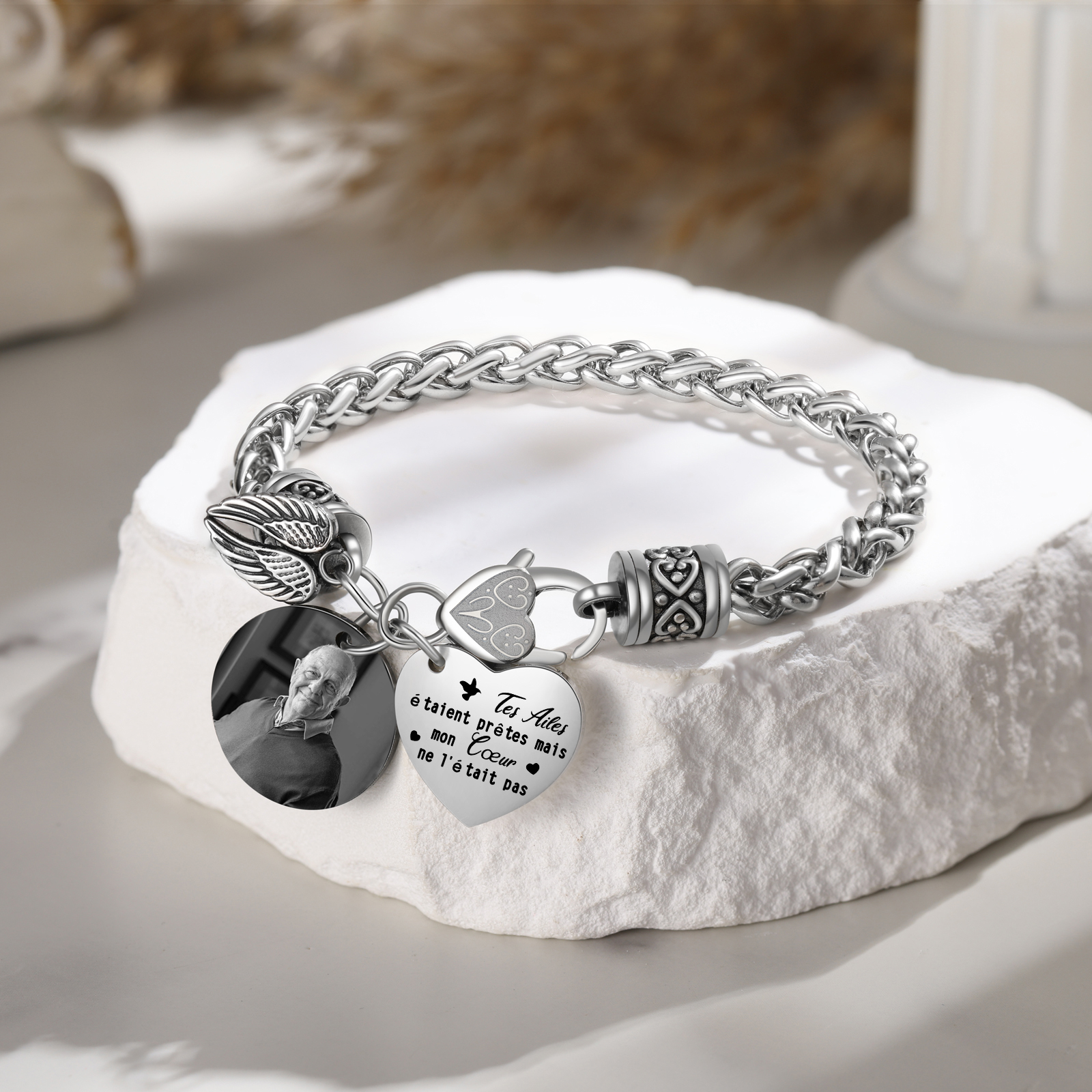 Bracelet Ailes Commémoratif en Acier Inoxydable Photo Personnalisée Bracelet Personnalisé | Jessemade