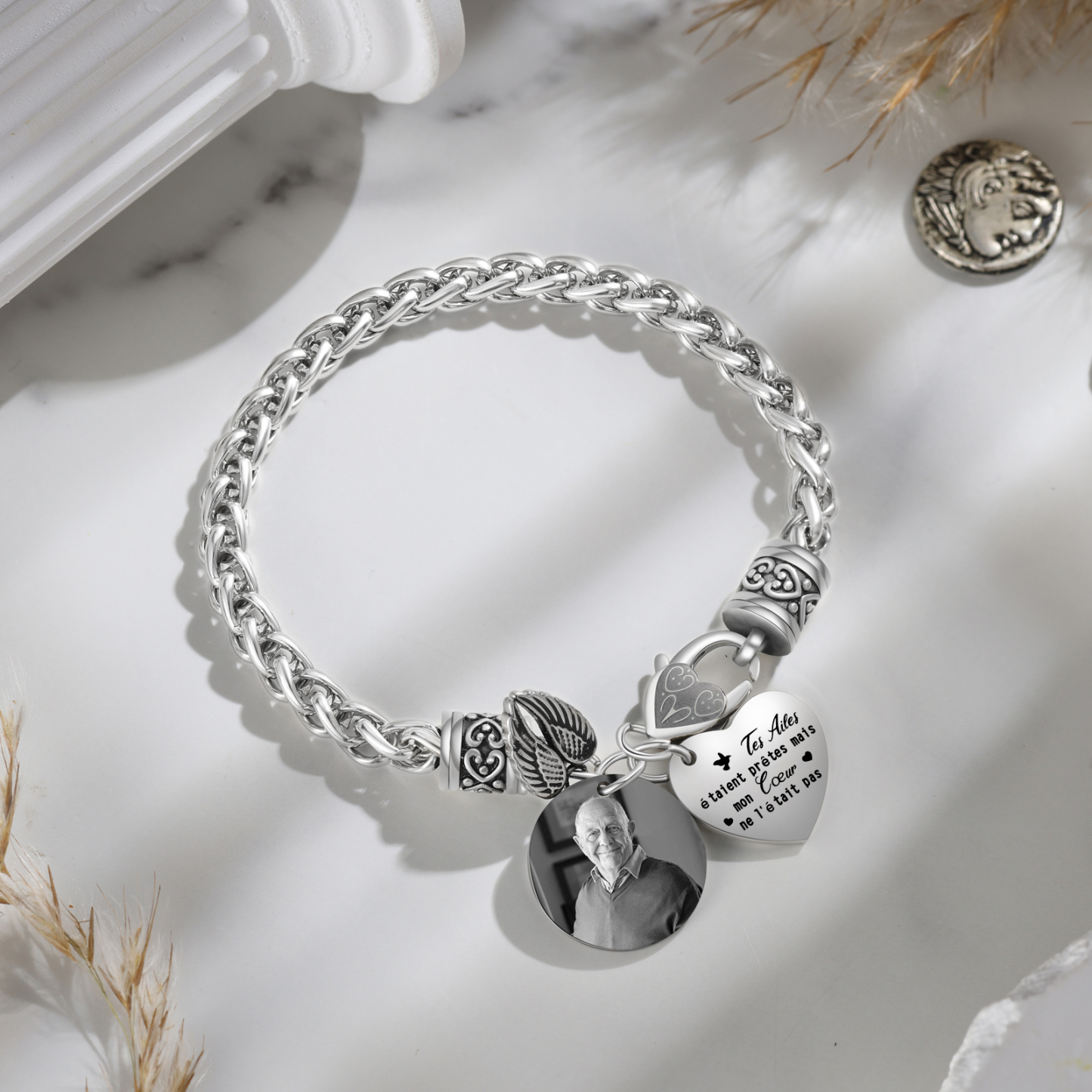 Bracelet Ailes Commémoratif en Acier Inoxydable Photo Personnalisée Bracelet Personnalisé | Jessemade