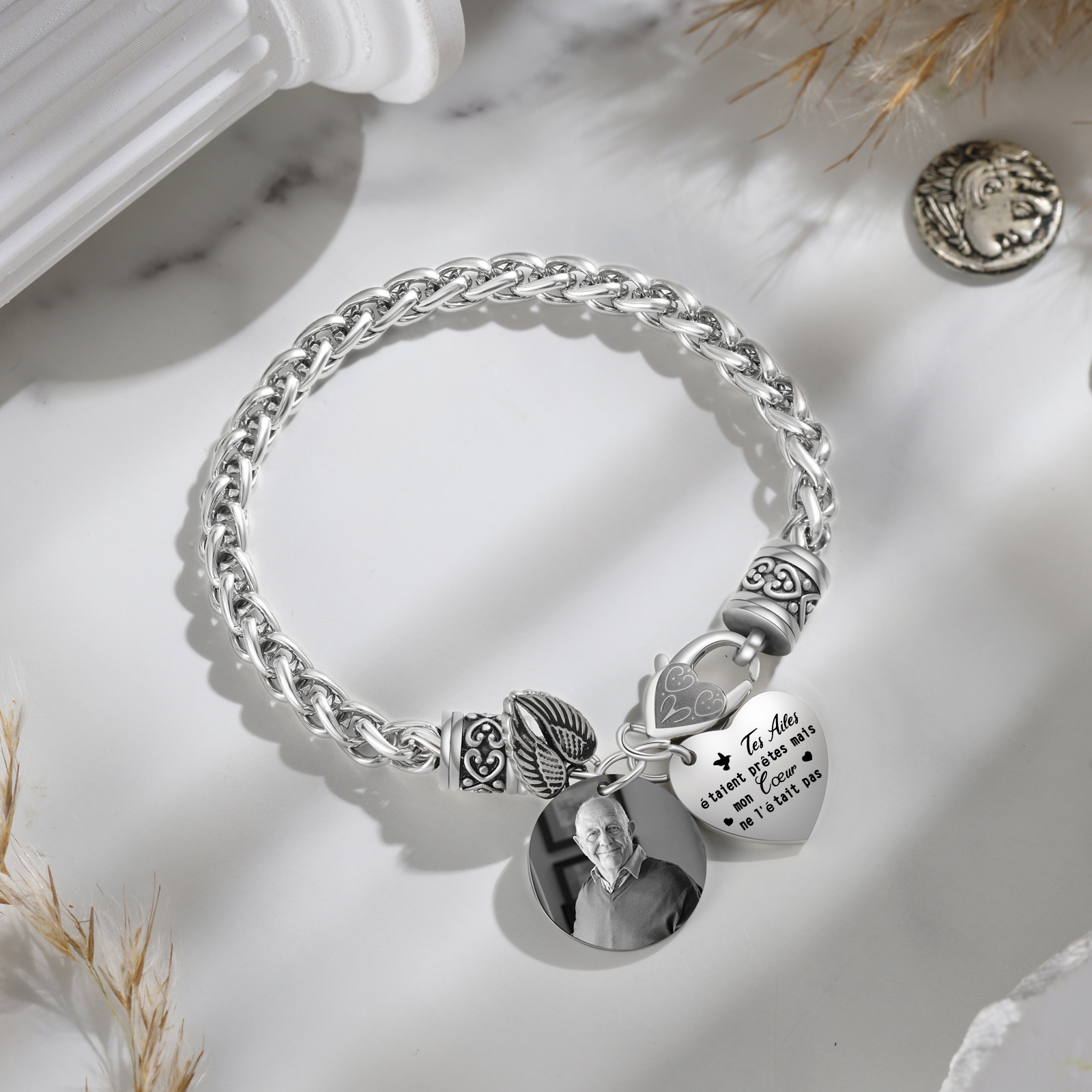 Bracelet Ailes Commémoratif en Acier Inoxydable Photo Personnalisée Bracelet Personnalisé | Jessemade