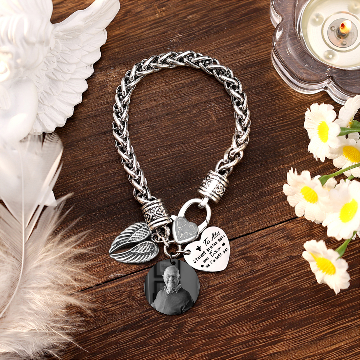 Bracelet Ailes Commémoratif en Acier Inoxydable Photo Personnalisée Bracelet Personnalisé | Jessemade