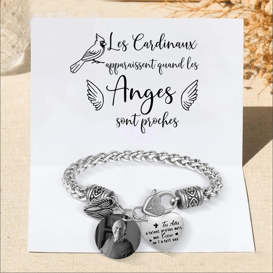 Bracelet Ailes Commémoratif en Acier Inoxydable Photo Personnalisée Bracelet Personnalisé Avec Cartes Commémoratives | Jessemade