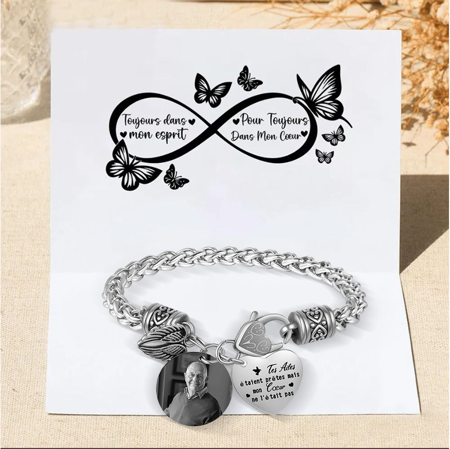 Bracelet Ailes Commémoratif en Acier Inoxydable Photo Personnalisée Bracelet Personnalisé Avec Cartes Commémoratives | Jessemade