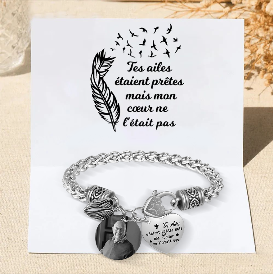 Bracelet Ailes Commémoratif en Acier Inoxydable Photo Personnalisée Bracelet Personnalisé Avec Cartes Commémoratives | Jessemade