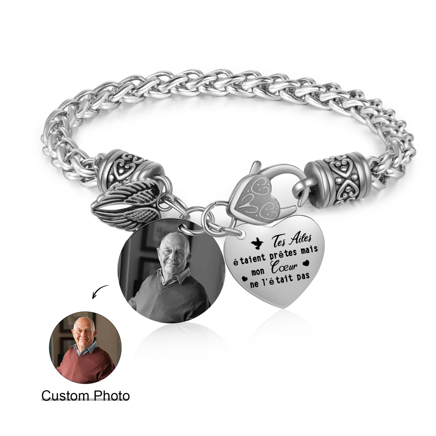 Bracelet Ailes Commémoratif en Acier Inoxydable Photo Personnalisée Bracelet Personnalisé | Jessemade