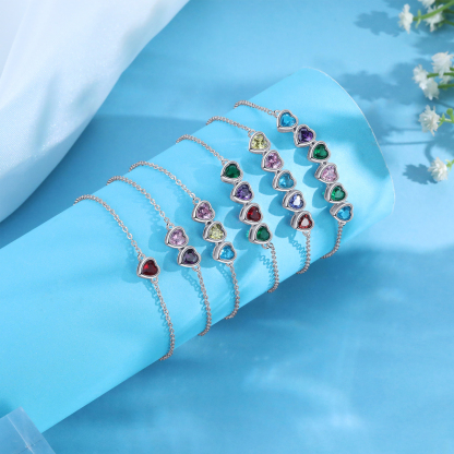Bracelet Personnalisé avec 4 Pierres de Naissance Cœur Bracelet pour Femme | Jessemade