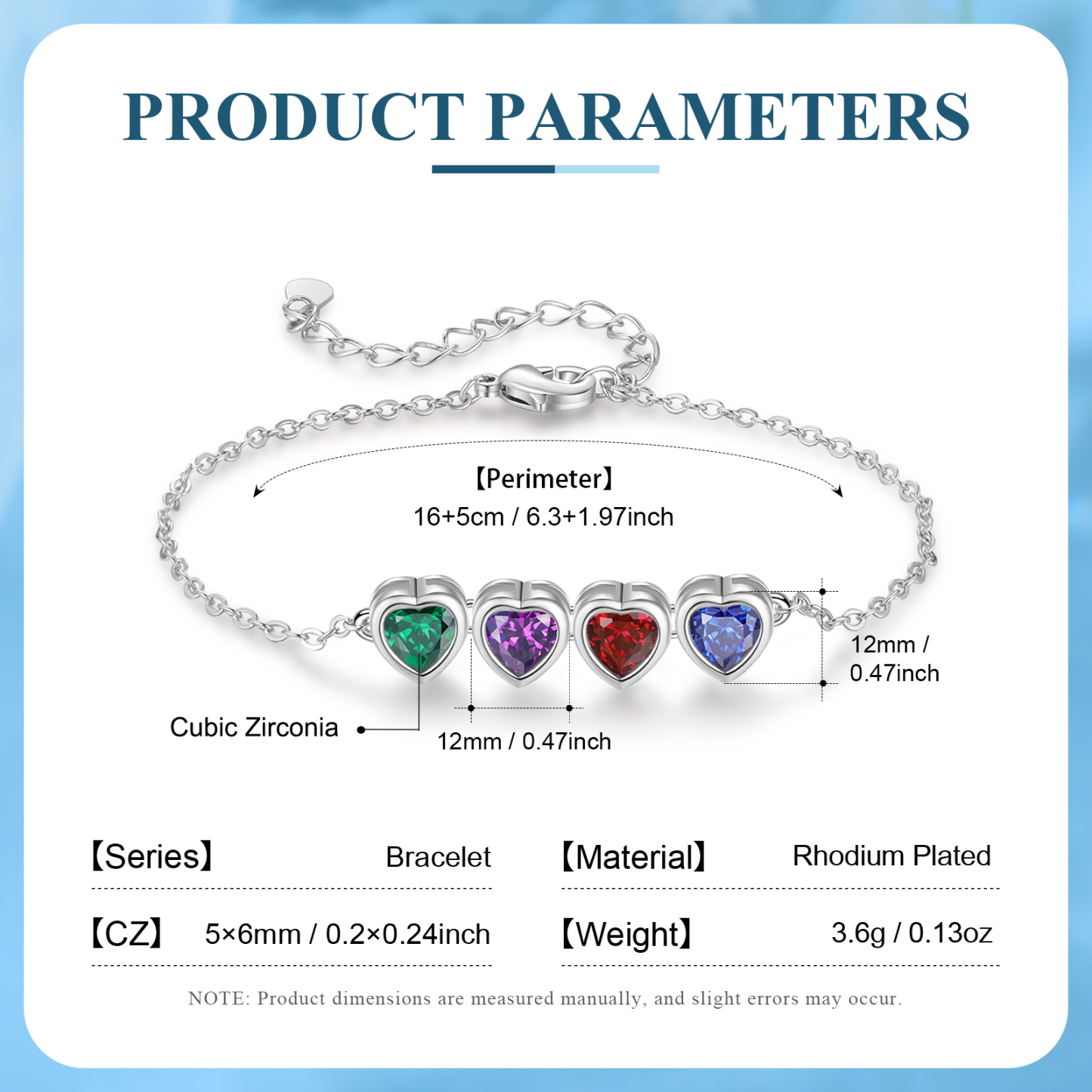 Bracelet Personnalisé avec 4 Pierres de Naissance Cœur Bracelet pour Femme | Jessemade