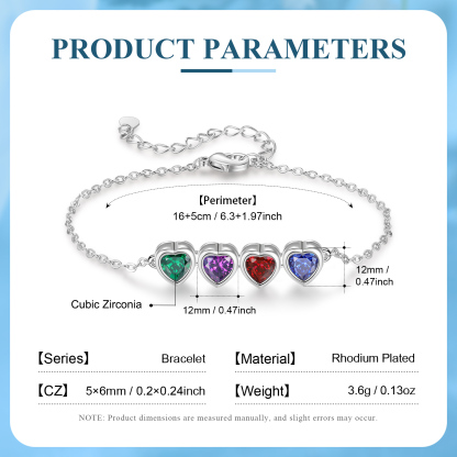Bracelet Personnalisé avec 4 Pierres de Naissance Cœur Bracelet pour Femme | Jessemade