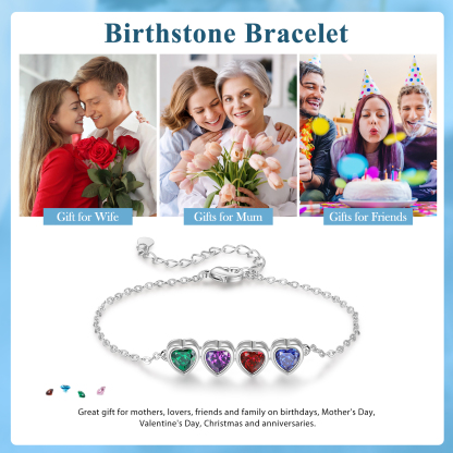 Bracelet Personnalisé avec 4 Pierres de Naissance Cœur Bracelet pour Femme | Jessemade