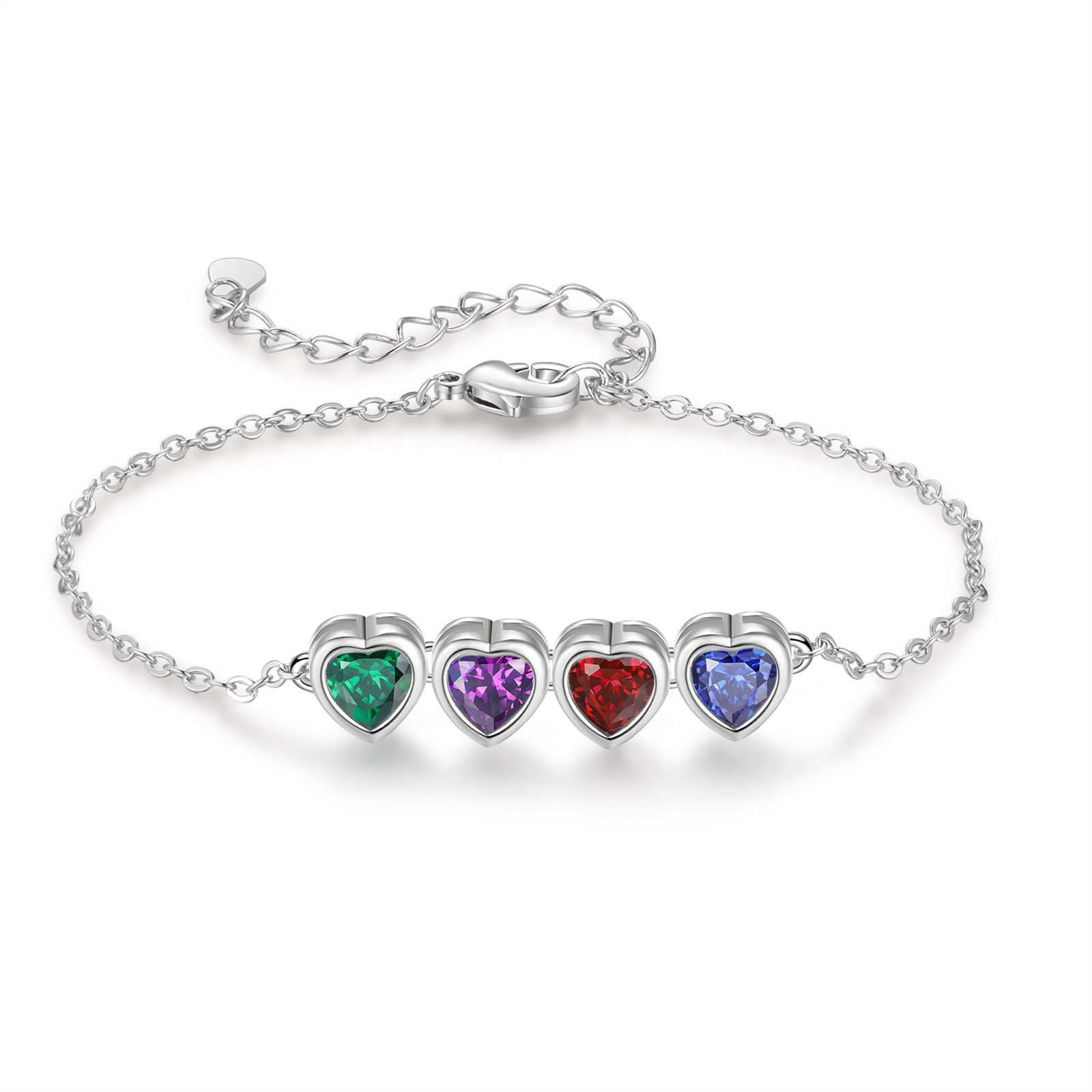 Bracelet Personnalisé avec 4 Pierres de Naissance Cœur Bracelet pour Femme | Jessemade