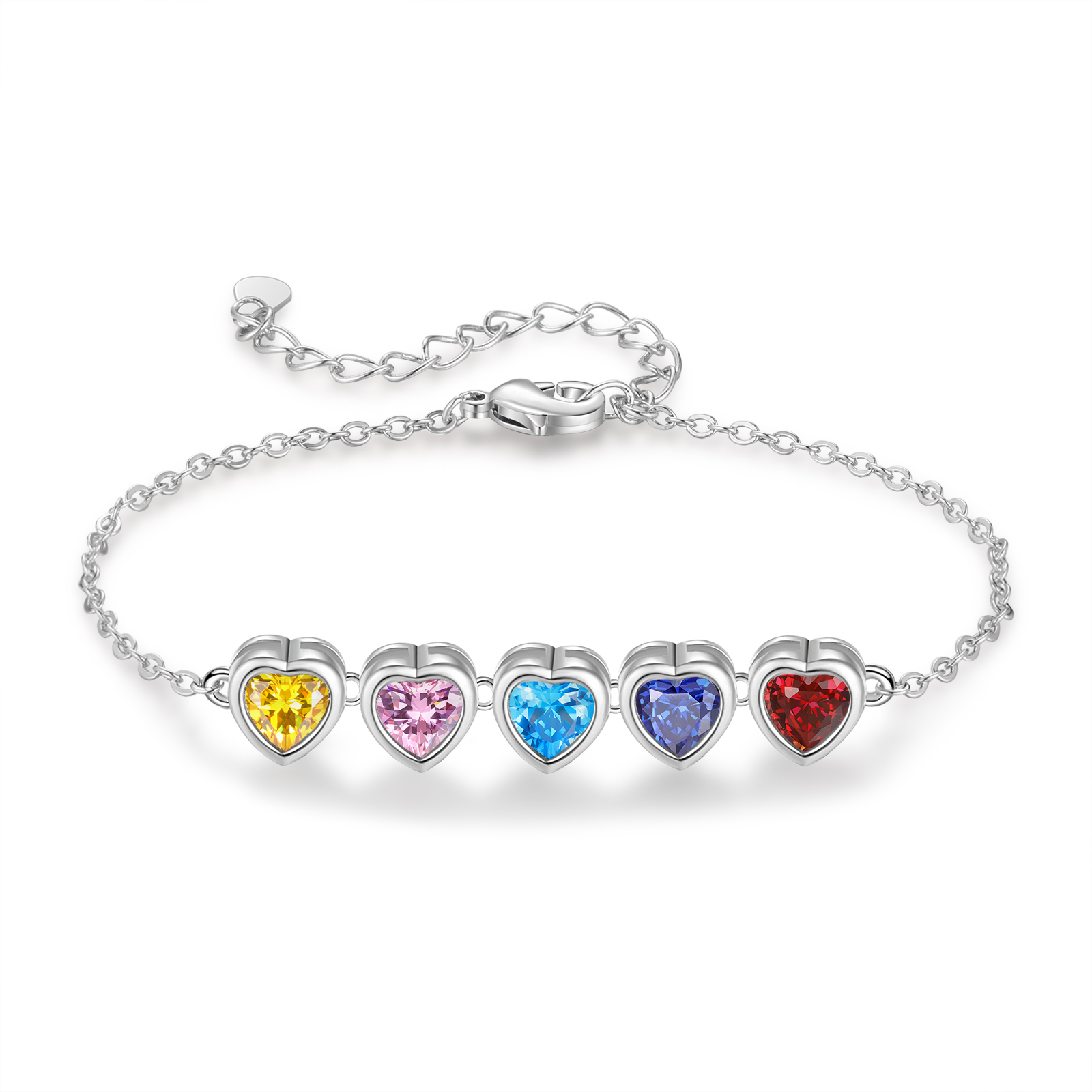 Bracelet Personnalisé avec 5 Pierres de Naissance Cœur Bracelet pour Femme | Jessemade