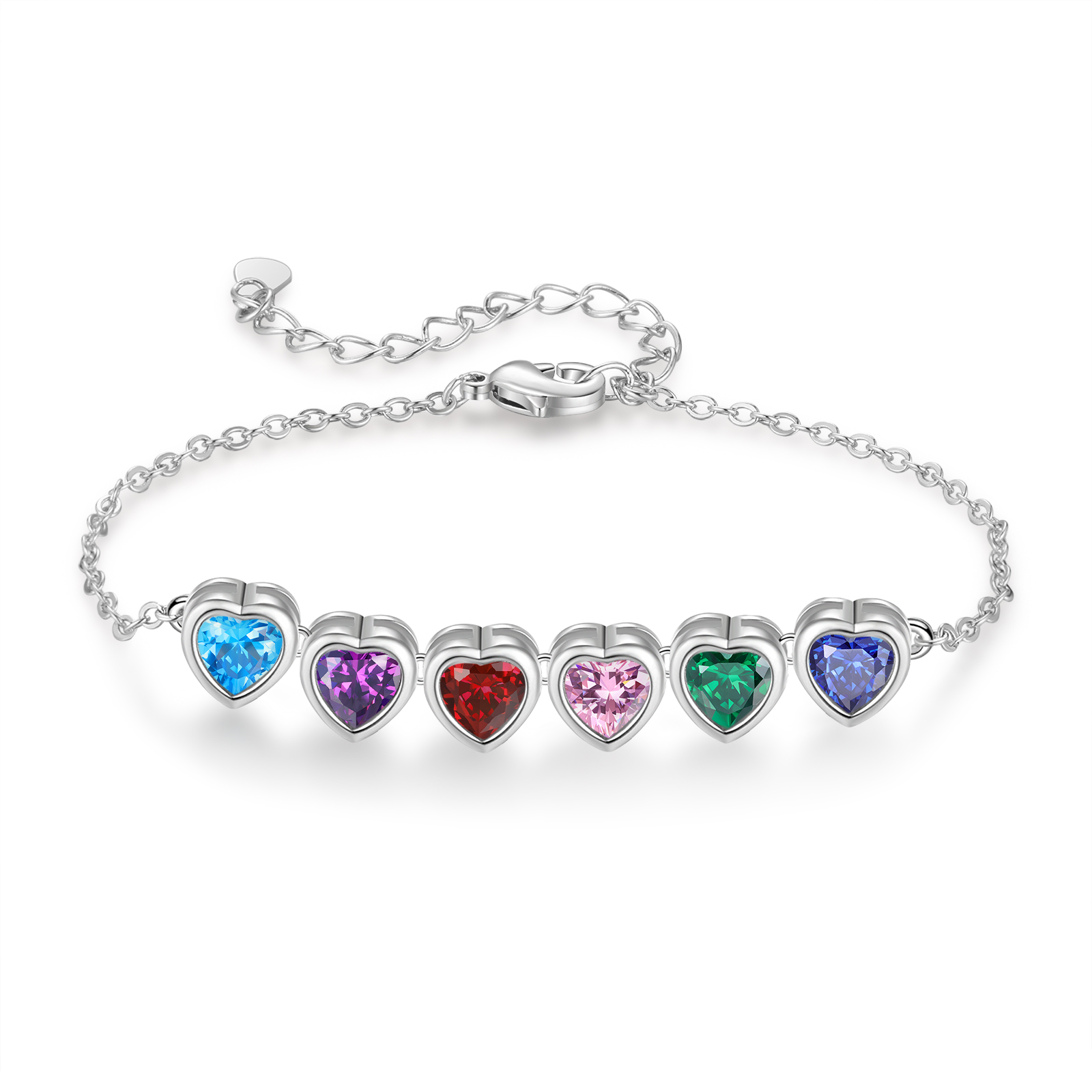 Bracelet Personnalisé avec 6 Pierres de Naissance Cœur Bracelet pour Femme | Jessemade