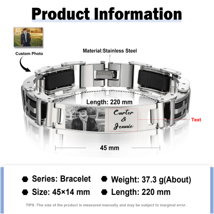 Bracelet Homme en Acier Inoxydable Photo Personnalisée avec Texte Bracelet Personnalisable Cadeau pour Homme | Jessemade