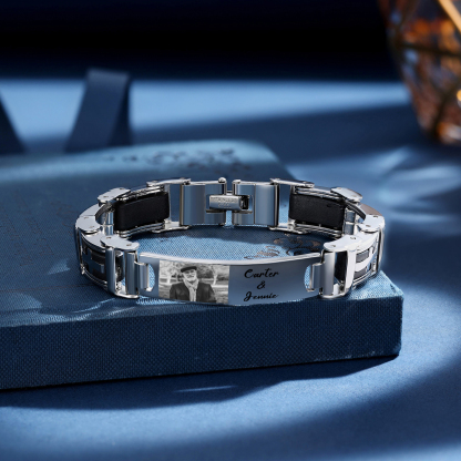 Bracelet Homme en Acier Inoxydable Photo Personnalisée avec Texte Bracelet Personnalisable Cadeau pour Homme | Jessemade