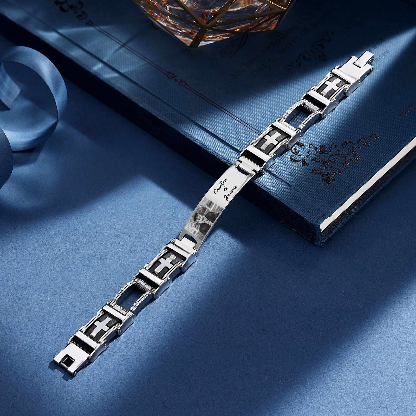 Bracelet Homme en Acier Inoxydable Photo Personnalisée avec Texte Bracelet Personnalisable Cadeau pour Homme | Jessemade