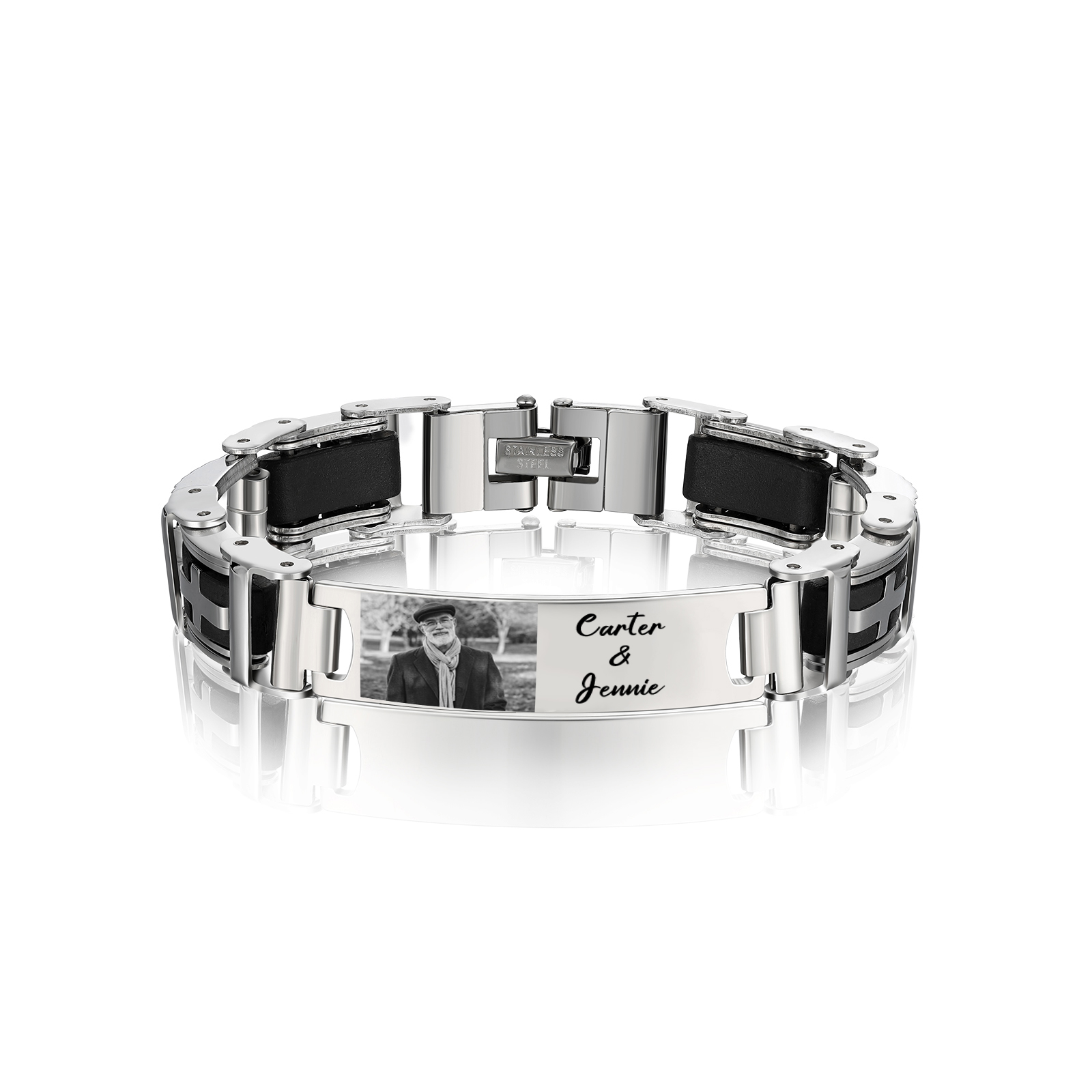 Bracelet Homme en Acier Inoxydable Photo Personnalisée avec Texte Bracelet Personnalisable Cadeau pour Homme | Jessemade