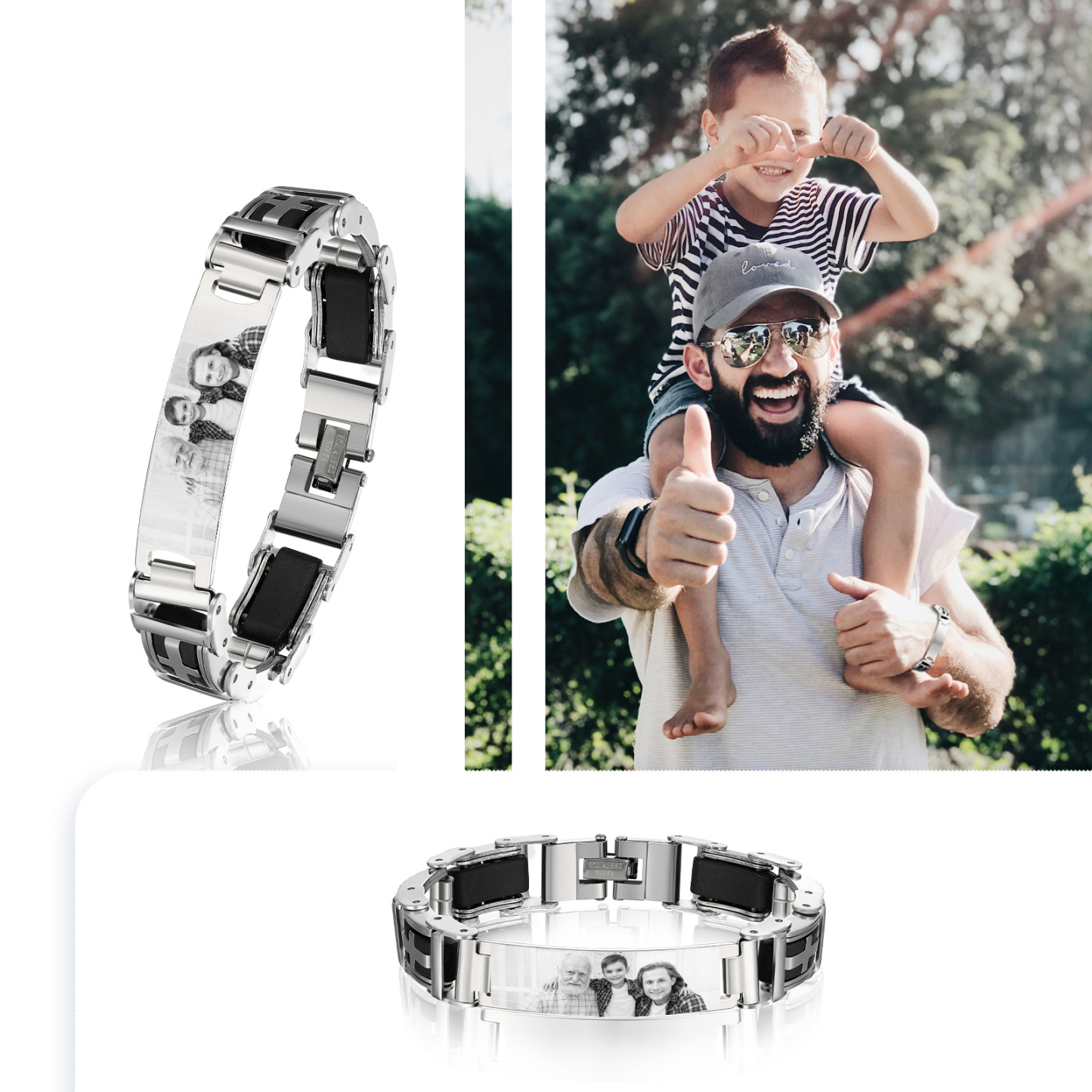 Bracelet Homme en Acier Inoxydable Personnalisé avec Photo Bracelet Personnalisable Cadeau pour Homme | Jessemade