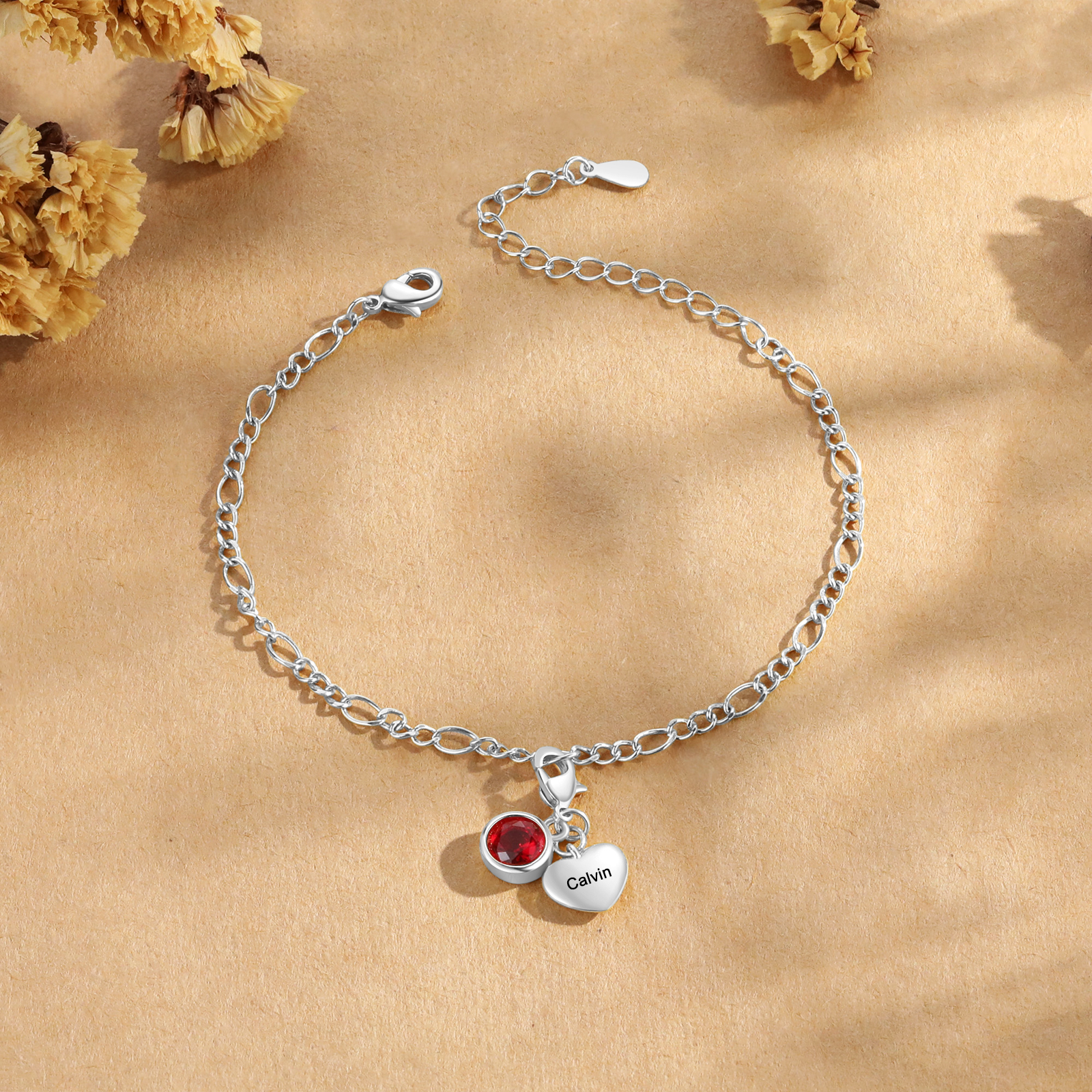 Bracelet Personnalisé avec 1 Prénom et Pierre de Naissance Bracelet Femme en Argent/Or Cadeau pour Femme | Jessemade