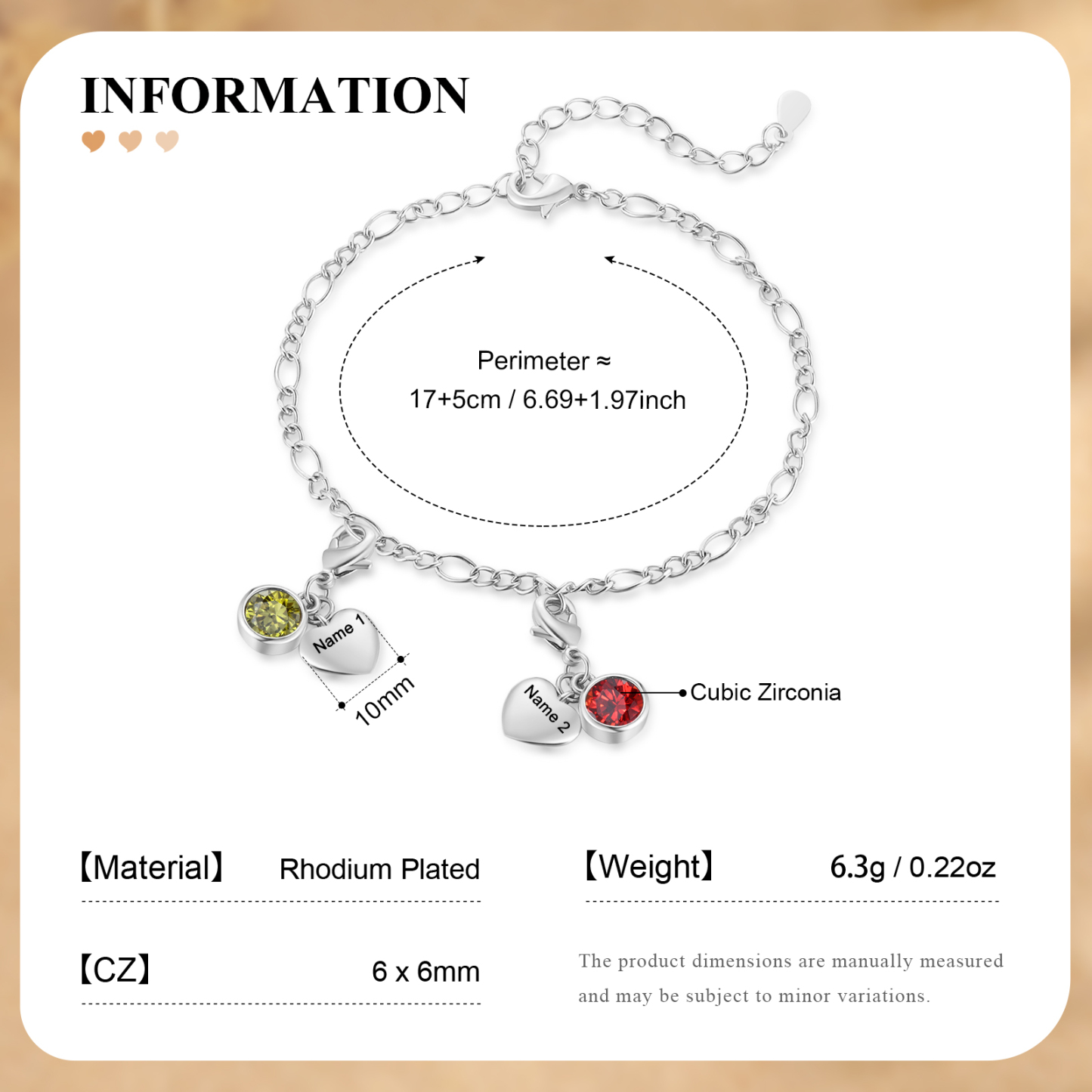 Bracelet Personnalisé avec 2 Prénoms et 2 Pierres de Naissance Bracelet Femme en Argent/Or Cadeau pour Femme | Jessemade