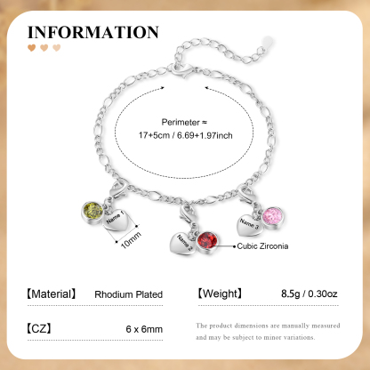 Bracelet Personnalisé avec 3 Prénoms et 3 Pierres de Naissance Bracelet Femme en Argent/Or Cadeau pour Femme | Jessemade