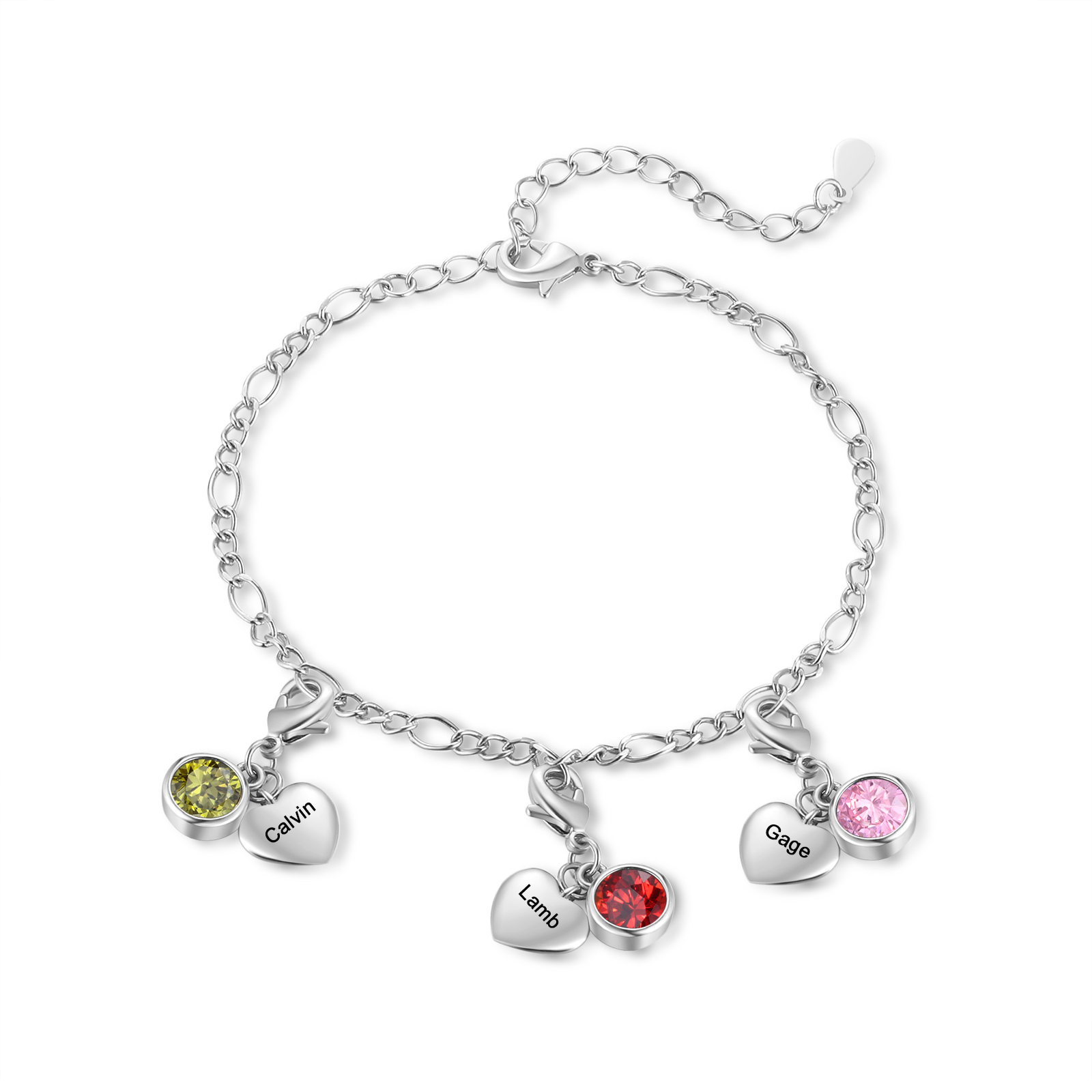Bracelet Personnalisé avec 3 Prénoms et 3 Pierres de Naissance Bracelet Femme en Argent/Or Cadeau pour Femme | Jessemade