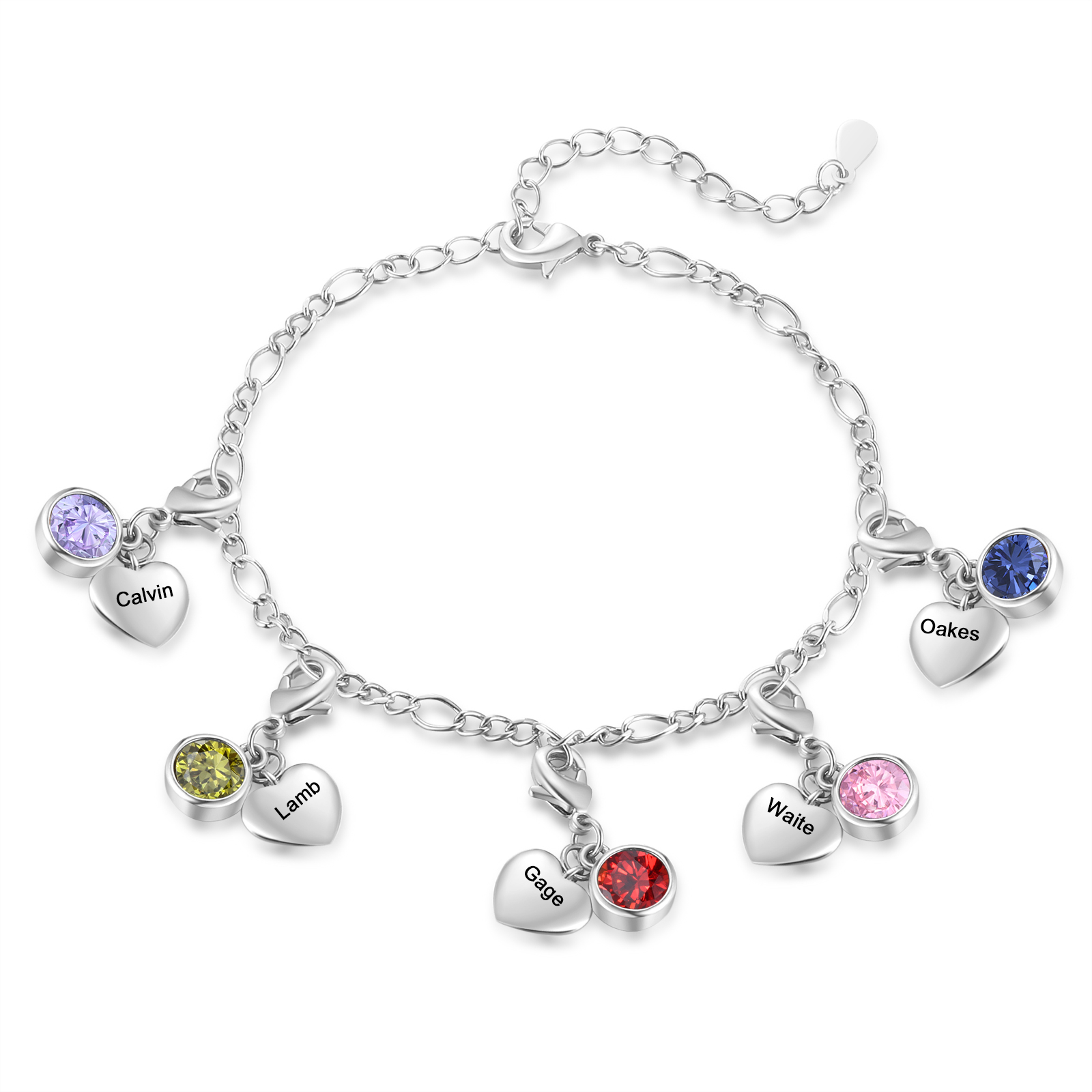 Bracelet Personnalisé avec 5 Prénoms et 5 Pierres de Naissance Bracelet Femme en Argent/Or Cadeau pour Femme | Jessemade