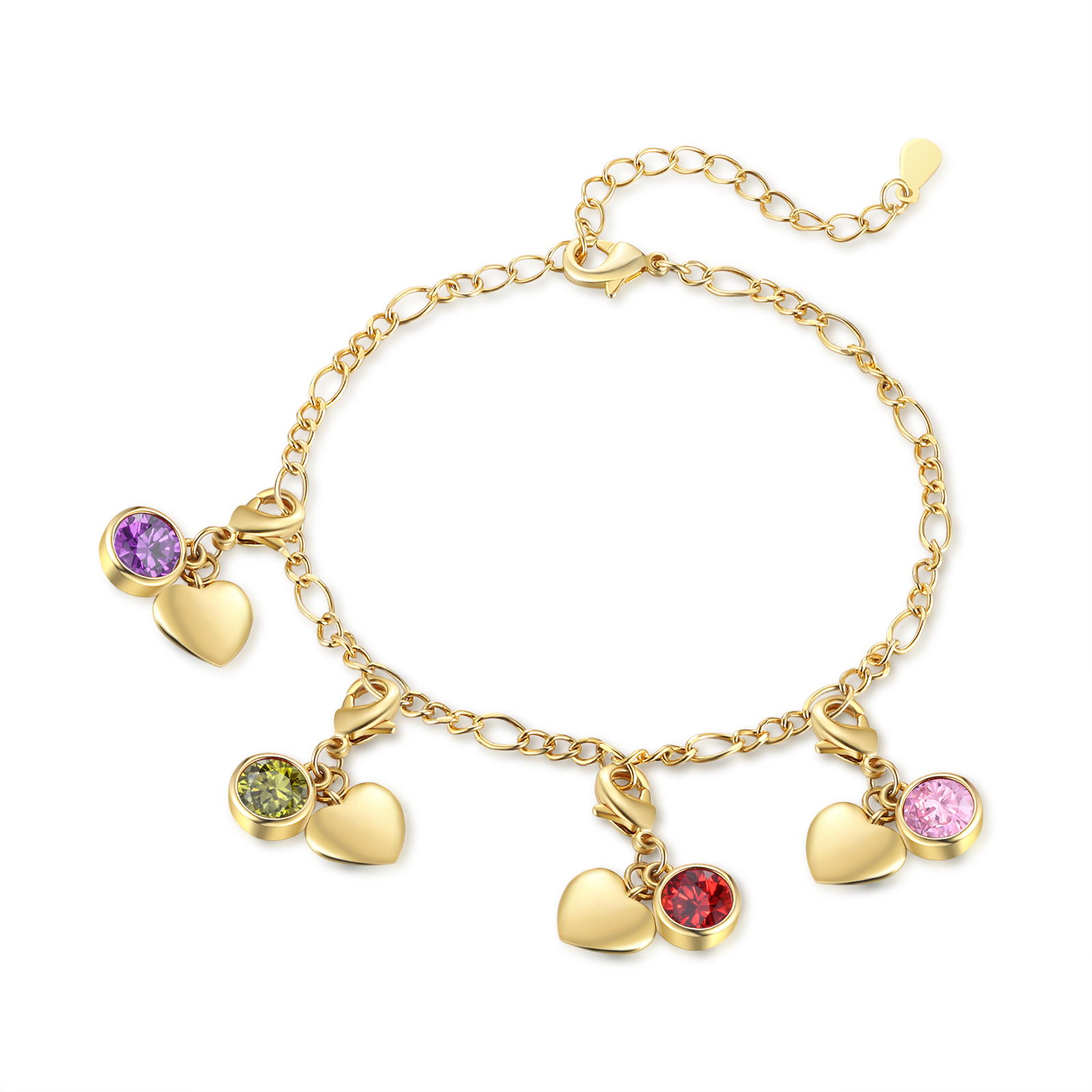 Bracelet Personnalisé avec 4 Prénoms et 4 Pierres de Naissance Bracelet Femme en Argent/Or Cadeau pour Femme | Jessemade