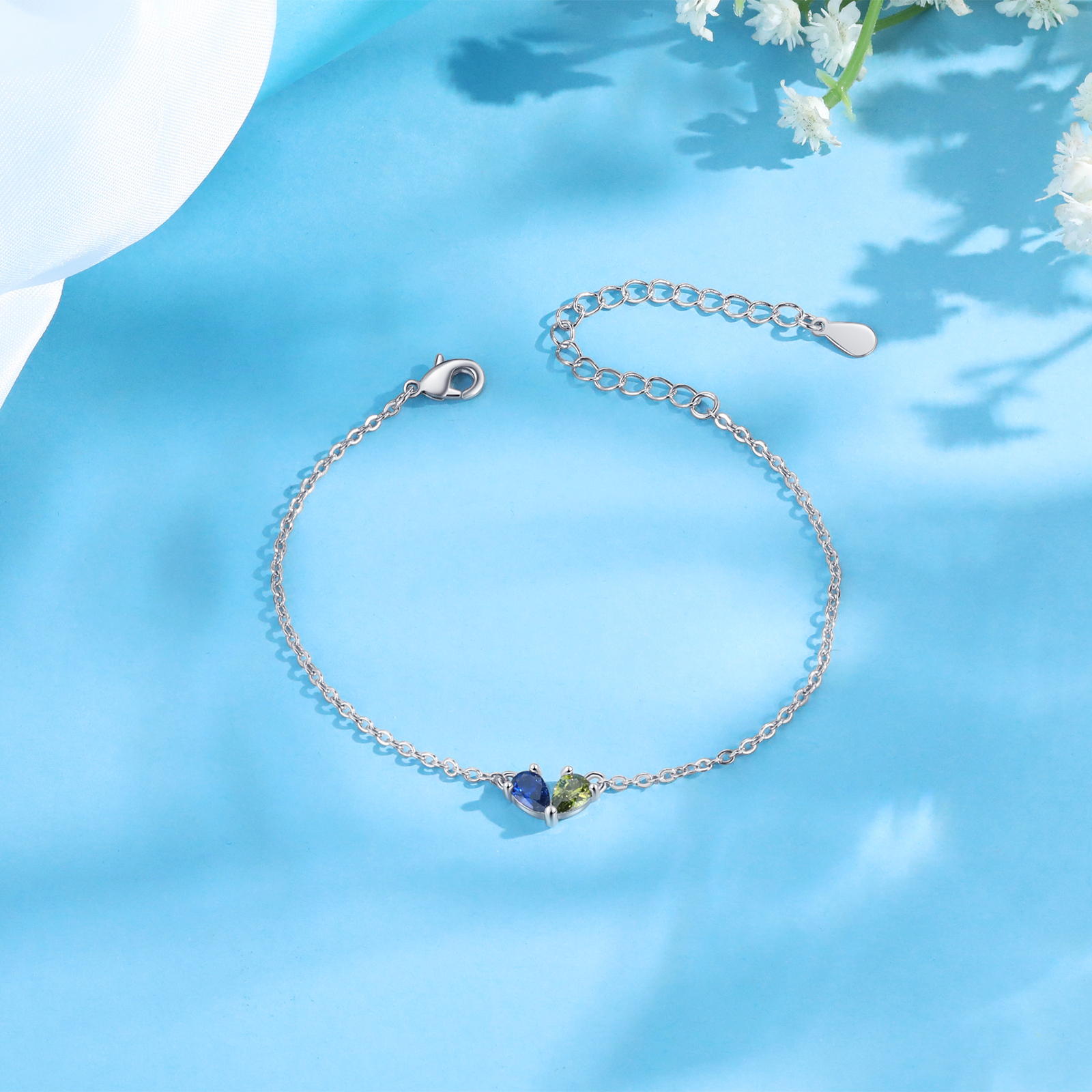 Bracelet Personnalisé avec 2 Pierres de Naissance Cœur Bracelet pour Femme | Jessemade