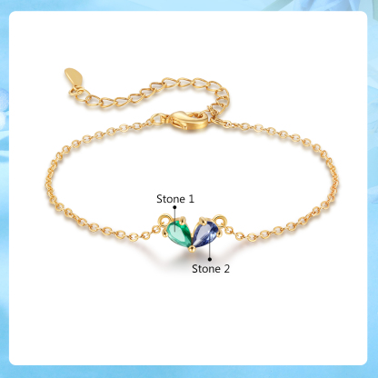 Bracelet Personnalisé avec 2 Pierres de Naissance Cœur Bracelet pour Femme | Jessemade
