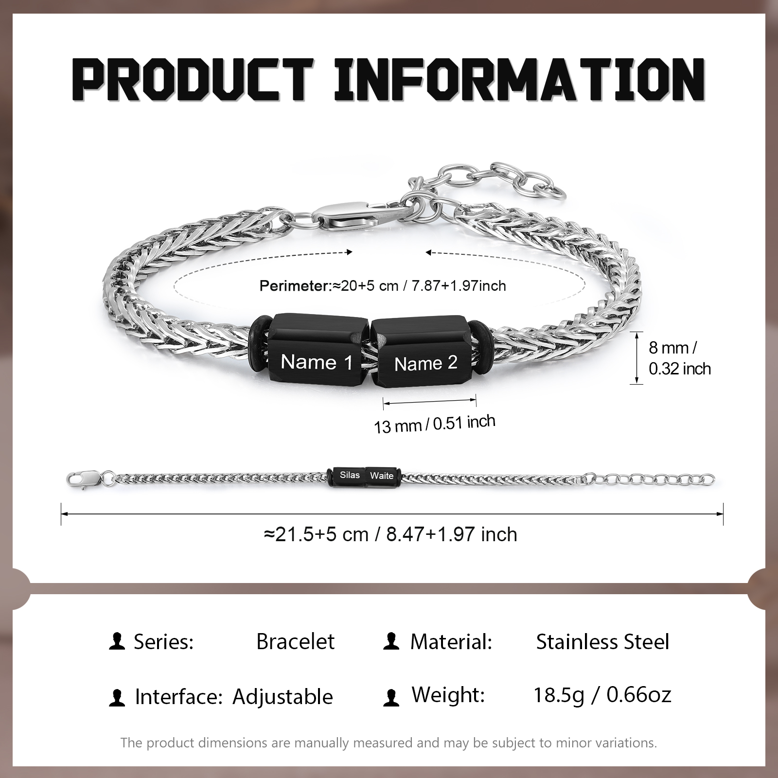 Bracelet personnalis avec 2 Prénoms gravés en Acier Inoxydable - Cadeau pour Homme  | Jessemade