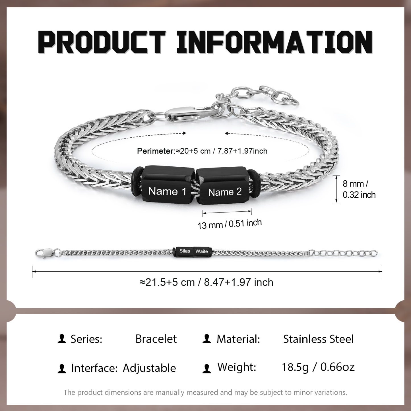 Bracelet personnalis avec 2 Prénoms gravés en Acier Inoxydable - Cadeau pour Homme  | Jessemade