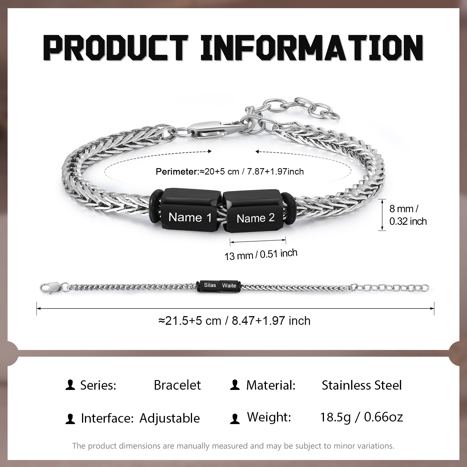 Bracelet personnalis avec 2 Prénoms gravés en Acier Inoxydable - Cadeau pour Homme  | Jessemade