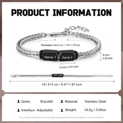 Bracelet personnalis avec 2 Prénoms gravés en Acier Inoxydable - Cadeau pour Homme  | Jessemade
