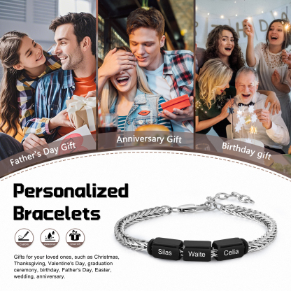 Bracelet personnalisé avec 3 Prénoms gravés en Acier Inoxydable - Cadeau pour Homme  | Jessemade